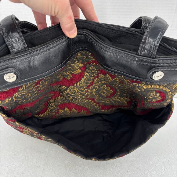 Thirty-One Tapestry Cover Shoulder Bag Burgundy Tan Floral Medallion Handbag - Picture 3 of 12